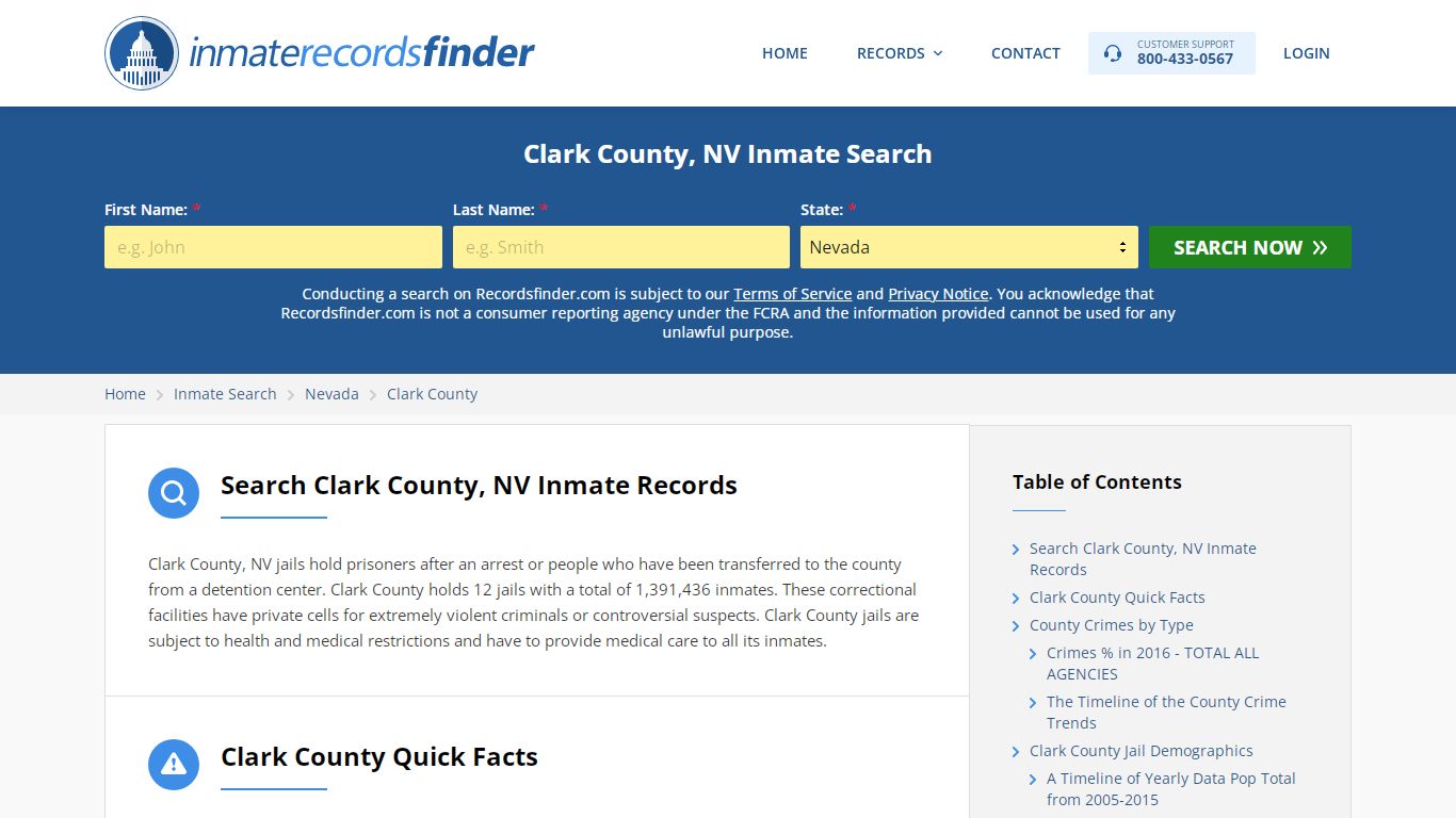 Clark County, NV Inmate Lookup & Jail Records Online - RecordsFinder